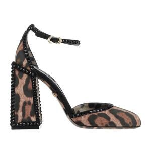 Dolce & Gabbana Leopard Crystal Velvet Ankle Strap Pumps Black Brown 35